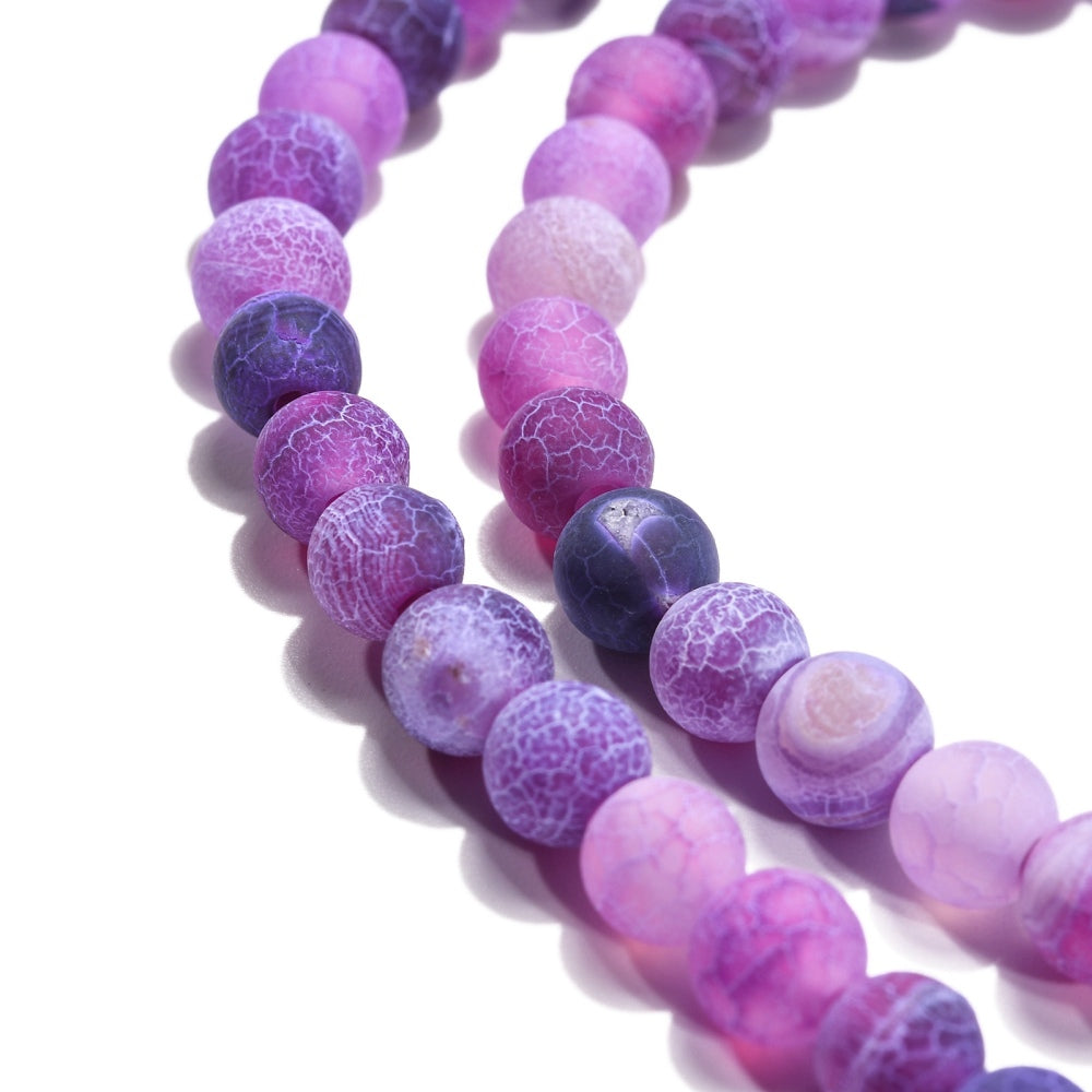 Natural Crackle Agate Beads Strands – Dyed, Round, Grade A, Purple, 6mm, Hole: 1mm, Approx. 63pcs/Strand, 14” The Pink Bead Shop