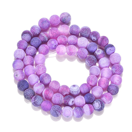 Natural Crackle Agate Beads Strands – Dyed, Round, Grade A, Purple, 6mm, Hole: 1mm, Approx. 63pcs/Strand, 14” The Pink Bead Shop
