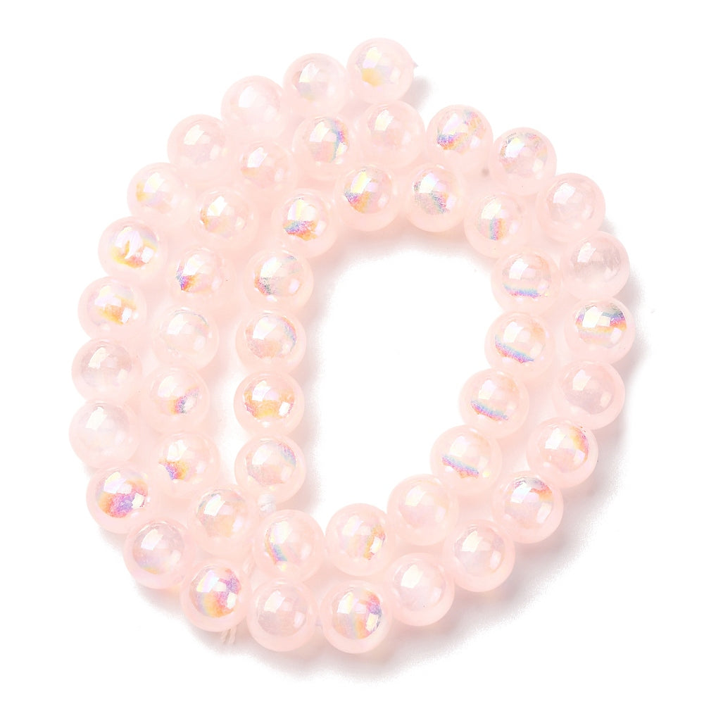 Selenite Beads Plated Natural– Pink AB Finish 8mm The Pink Bead Shop