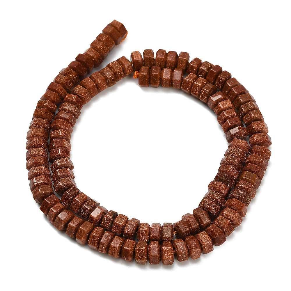 Faceted Goldstone Hexagon Beads 6x6x3mm | The Pink Bead Shop Canada