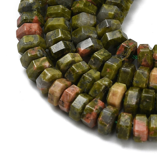 Natural Unakite Faceted Hexagon Beads 6x6x3mm | The Pink Bead Shop Canada