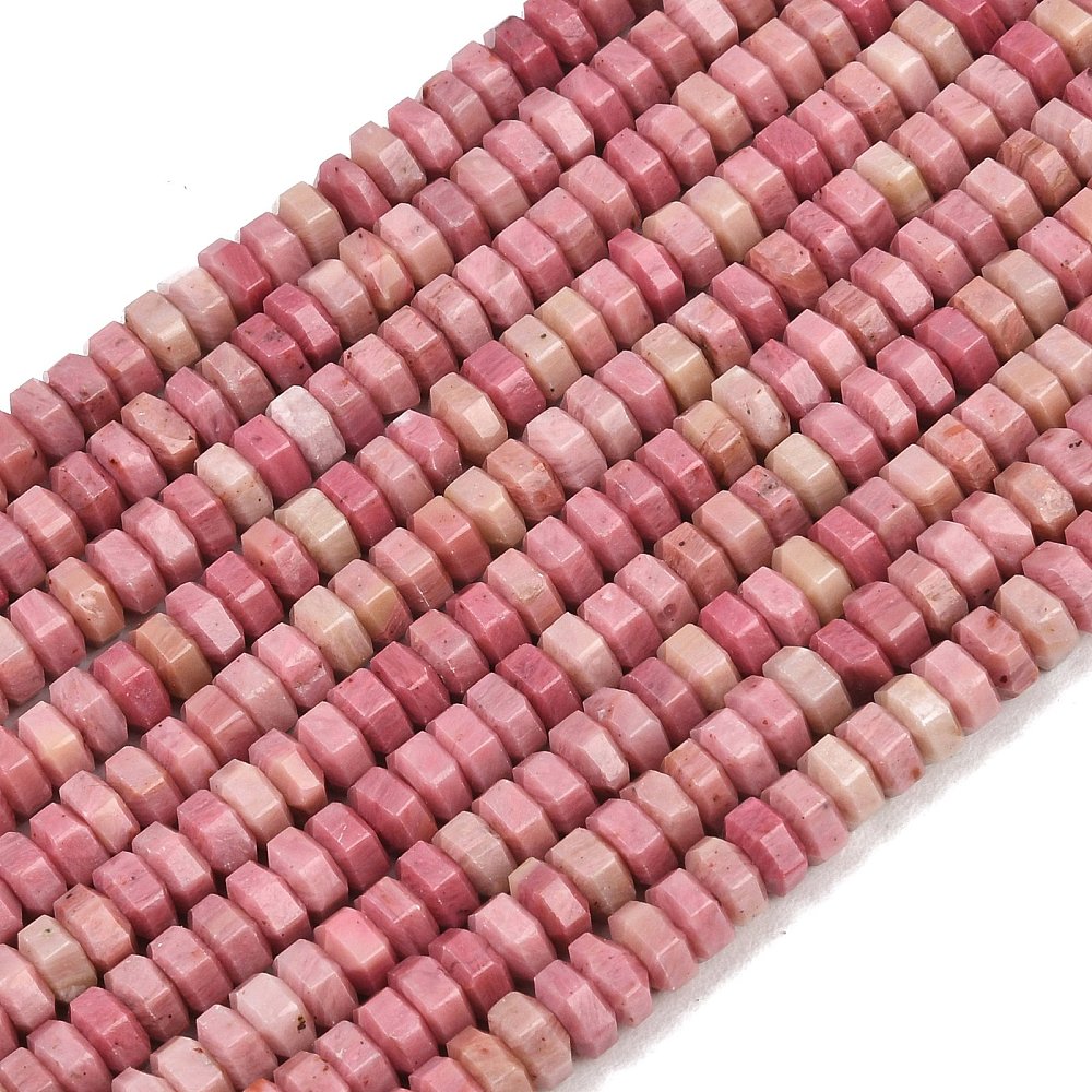 Natural Rhodonite Faceted Hexagon Beads 6x6x3mm | The Pink Bead Shop Canada