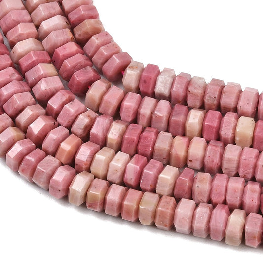 Natural Rhodonite Faceted Hexagon Beads 6x6x3mm | The Pink Bead Shop Canada
