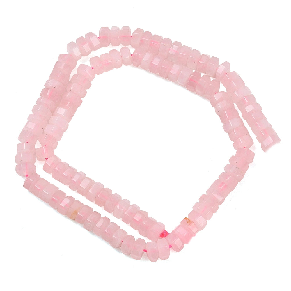 Rose Quartz Natural Faceted Hexagon Beads 6x6x3mm | The Pink Bead Shop Canada