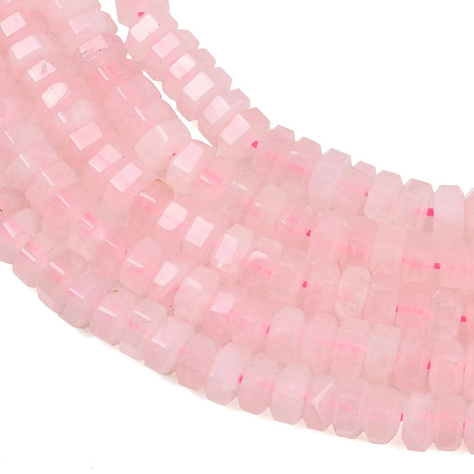 Rose Quartz Natural Faceted Hexagon Beads 6x6x3mm | The Pink Bead Shop Canada
