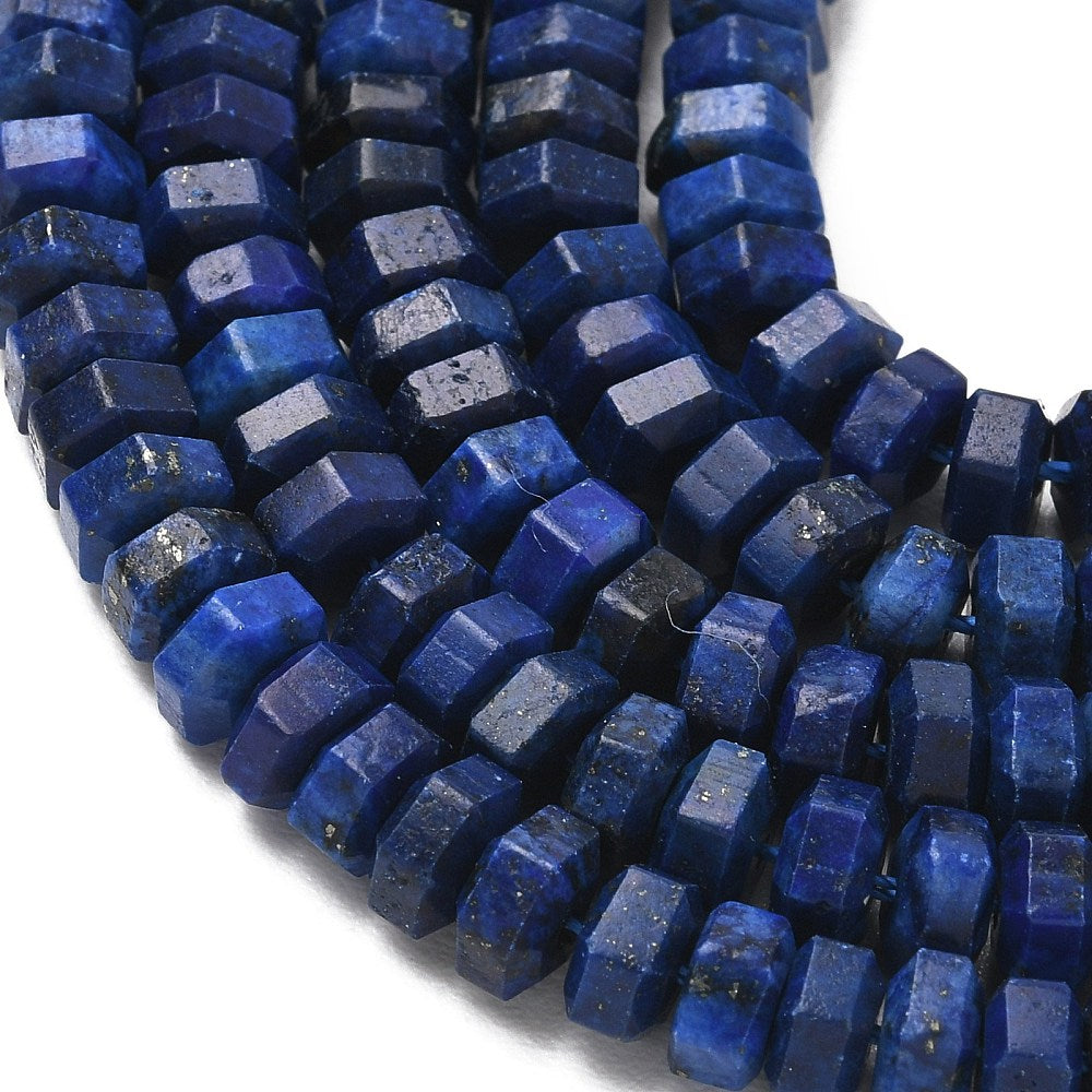 Natural Lapis Lazuli Faceted Dyed Hexagon Heishi Beads 7x6x3.5mm Strand | The Pink Bead Shop Canada