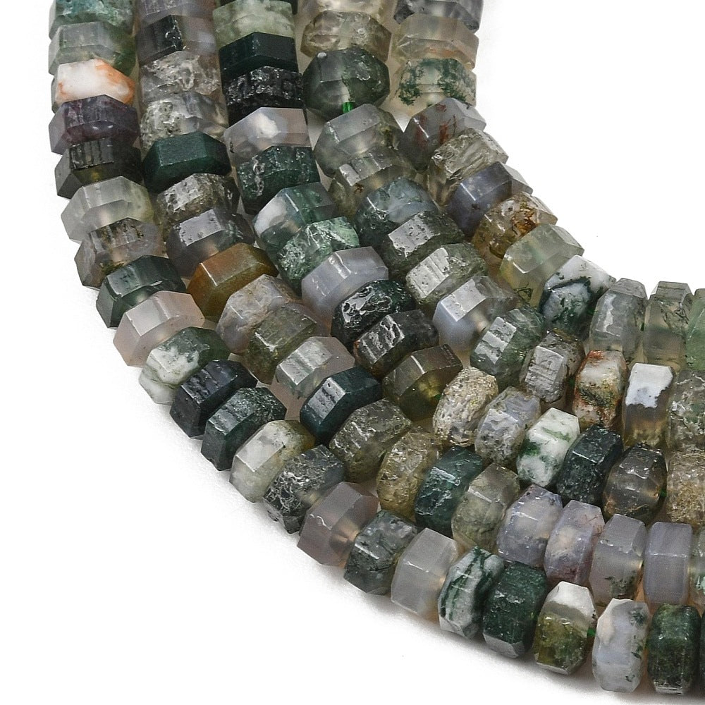 Natural Moss Agate Faceted Hexagon Beads 7x6x3.5mm Strand | The Pink Bead Shop Canada