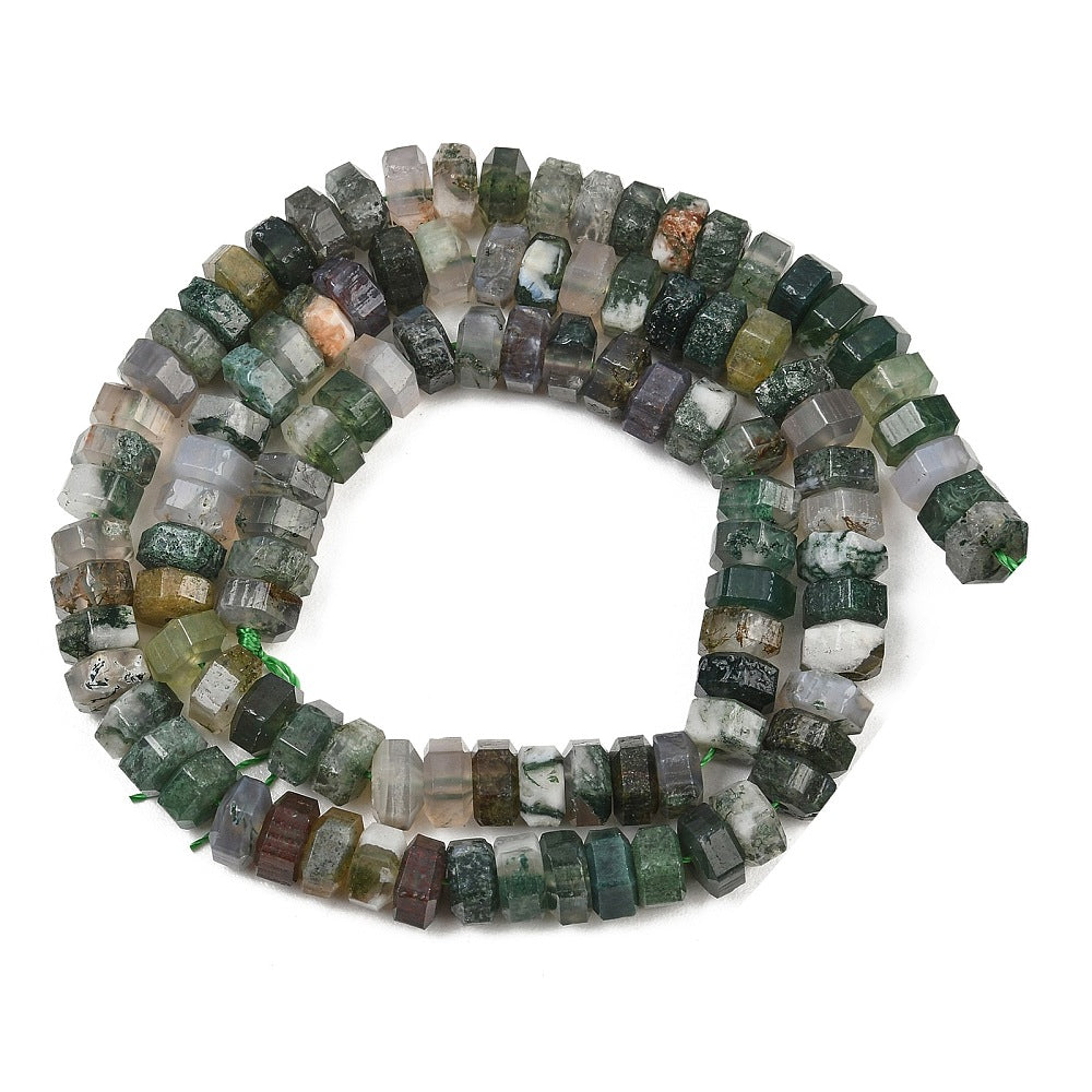 Natural Moss Agate Faceted Hexagon Beads 7x6x3.5mm Strand | The Pink Bead Shop Canada