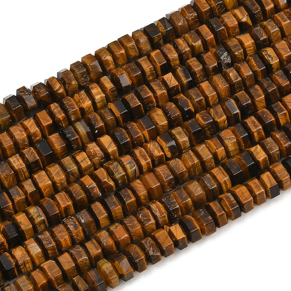 Natural Tiger Eye Faceted Hexagon Beads 7x6x3.5mm Strand | The Pink Bead Shop Canada