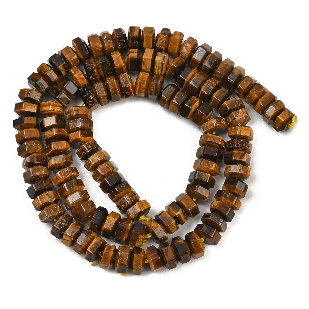 Natural Tiger Eye Faceted Hexagon Beads 7x6x3.5mm Strand | The Pink Bead Shop Canada