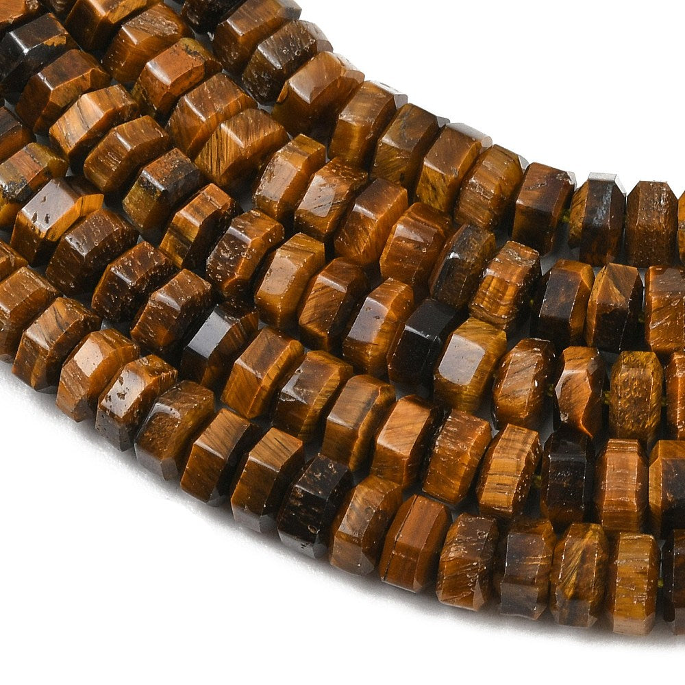 Natural Tiger Eye Faceted Hexagon Beads 7x6x3.5mm Strand | The Pink Bead Shop Canada