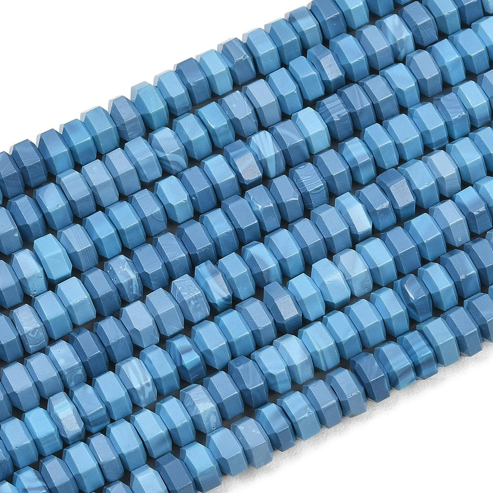 Faceted Blue Turquoise Heishi Hexagon Beads 7x6.5x3.5mm | The Pink Bead Shop Canada