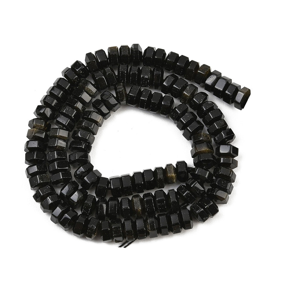 Golden Sheen Obsidian Faceted Hexagon Beads 7x6.5x3.5mm | The Pink Bead Shop Canada