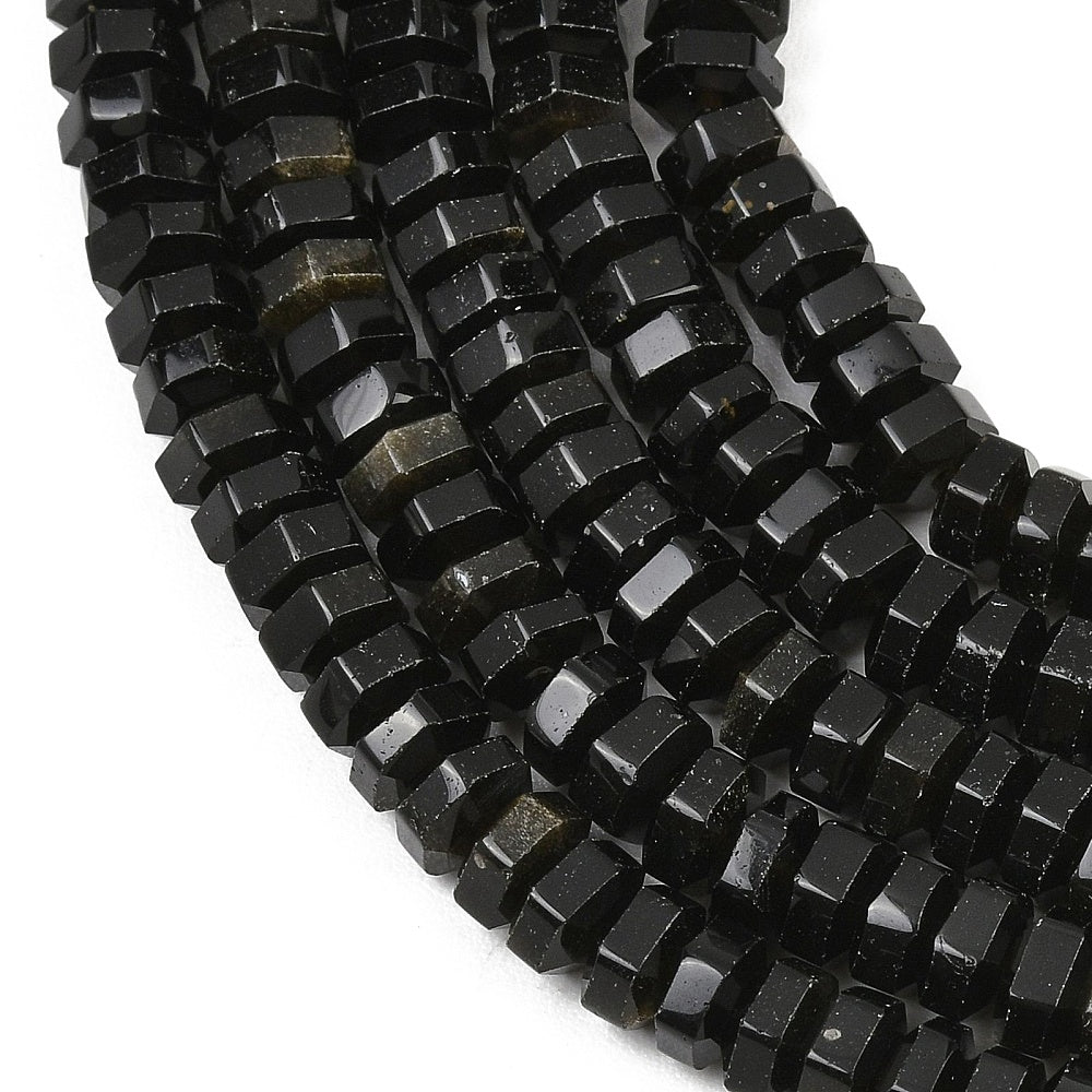 Golden Sheen Obsidian Faceted Hexagon Beads 7x6.5x3.5mm | The Pink Bead Shop Canada