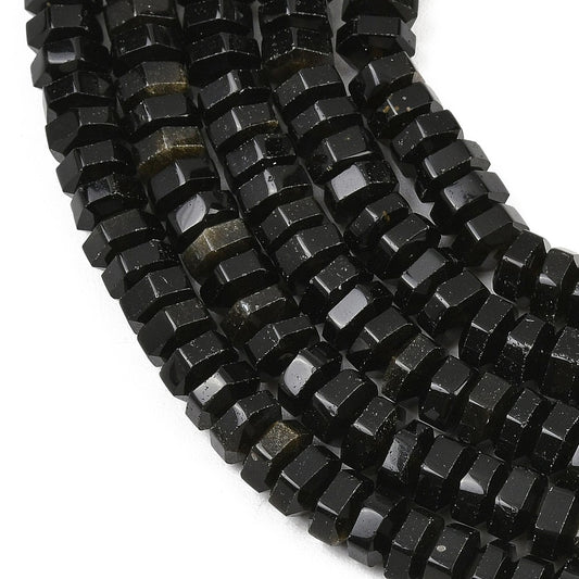 Golden Sheen Obsidian Faceted Hexagon Beads 7x6.5x3.5mm | The Pink Bead Shop Canada