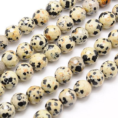 Dalmatian Jasper Natural Beads – Faceted Round 8mm The Pink Bead Shop