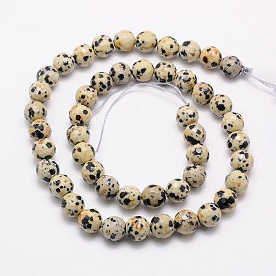 Dalmatian Jasper Natural Beads – Faceted Round 8mm The Pink Bead Shop