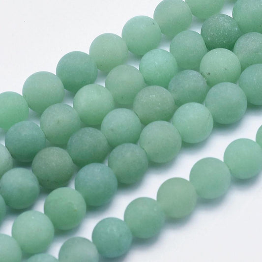Green Aventurine Beads Natural  Strands, Frosted, Round, 8mm The Pink Bead Shop