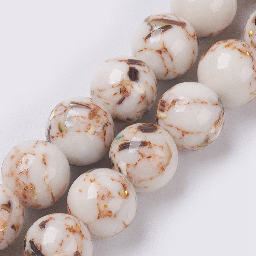 Stabilized Turquoise & Sea Shell Old Lace 8–9mm Round Beads | The Pink Bead Shop Canada
