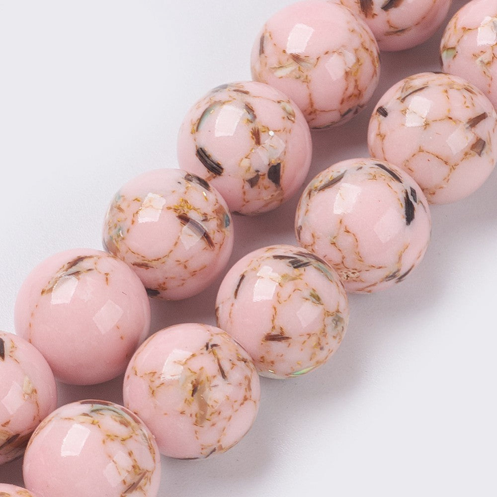Stabilized Turquoise & Sea Shell Misty Rose 8–9mm Round Beads | The Pink Bead Shop Canada
