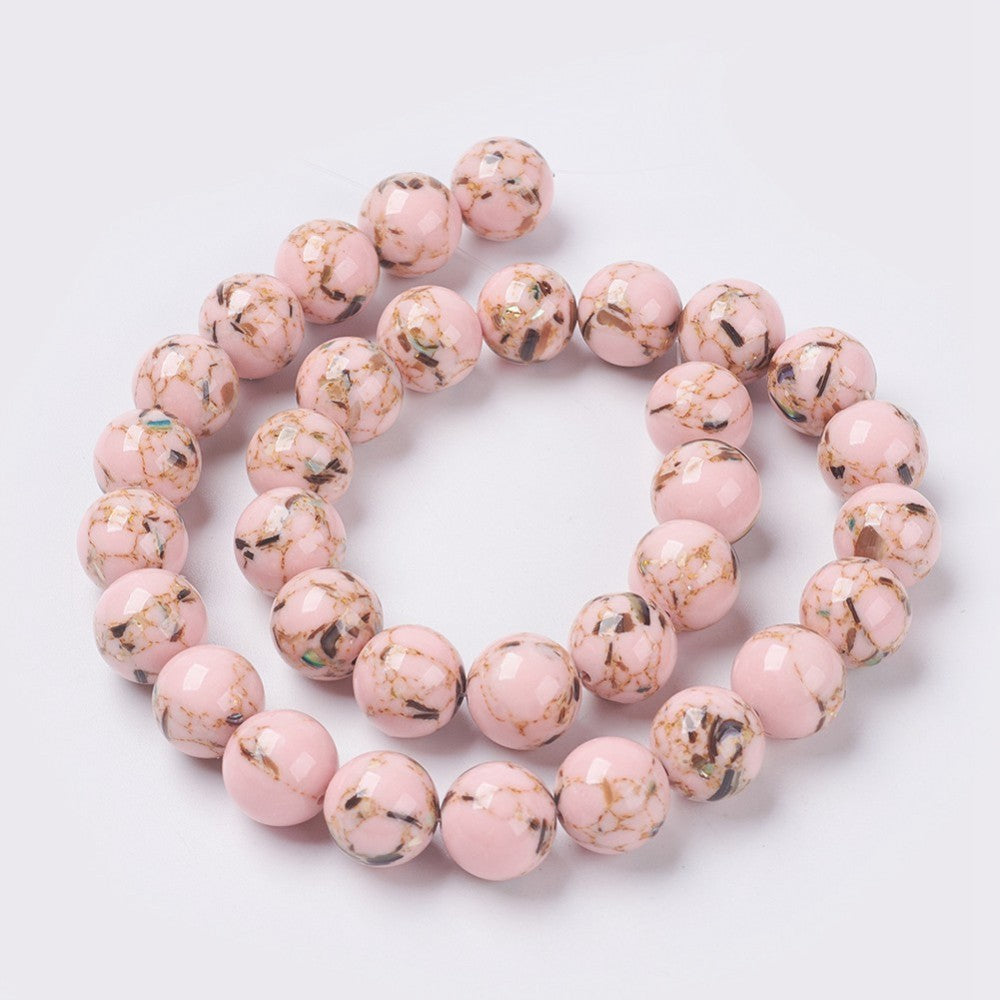Stabilized Turquoise & Sea Shell Misty Rose 8–9mm Round Beads | The Pink Bead Shop Canada