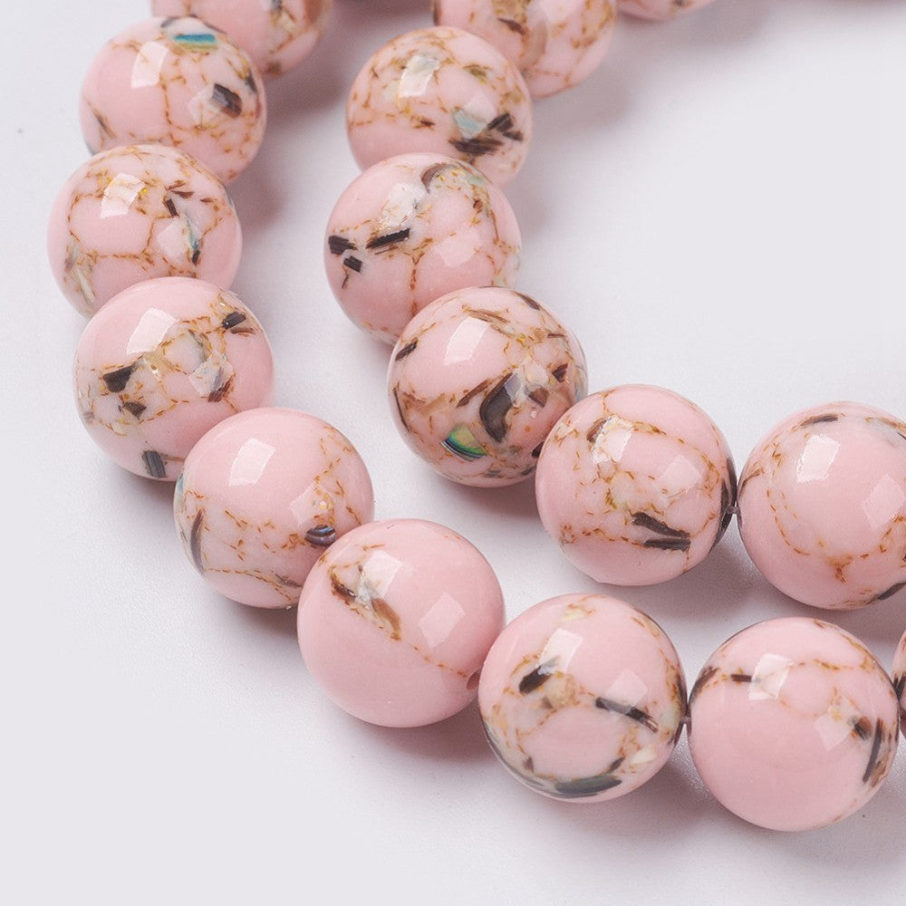 Stabilized Turquoise & Sea Shell Misty Rose 8–9mm Round Beads | The Pink Bead Shop Canada