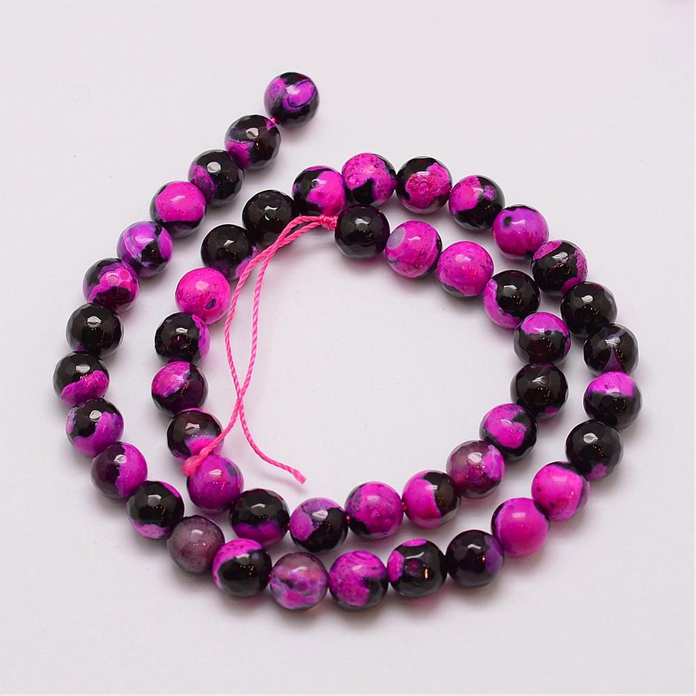 Fire Crackle Agate Faceted Gemstone Beads – Camellia Pink 8mm | The Pink Bead Shop Canada
