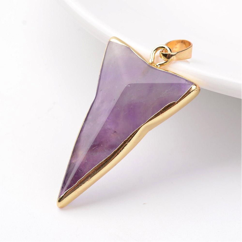 Natural Amethyst Triangle Pendant – Gold Edge | The Pink Bead Shop Canada