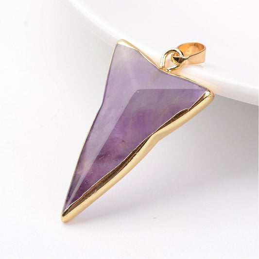 Natural Amethyst Triangle Pendant – Gold Edge | The Pink Bead Shop Canada
