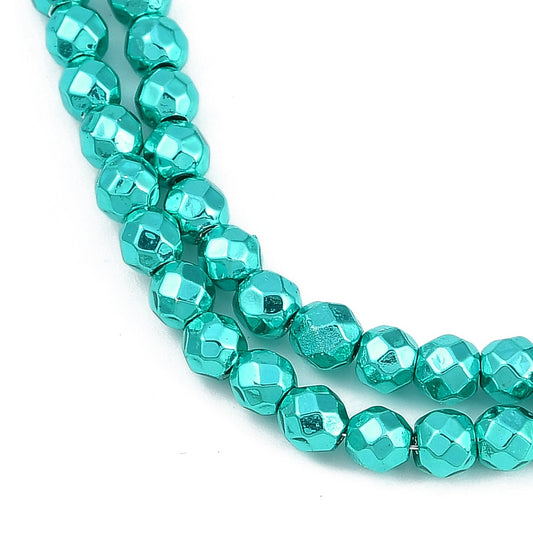 Hematite Turquoise  Beads Strand – Faceted Round 4mm (Non-Magnetic) The Pink Bead Shop