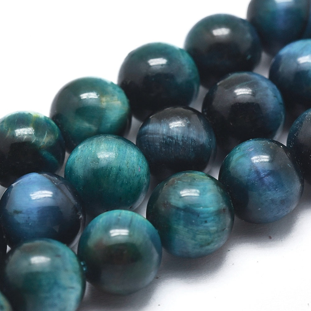Tiger Eye Blue Beads – Natural Tiger Eye, Dyed & Heated, 8mm Round The Pink Bead Shop