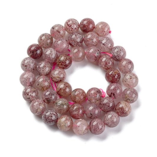 Strawberry Quartz Beads | Round 9mm Natural Gemstone Strands | The Pink Bead Shop Canada