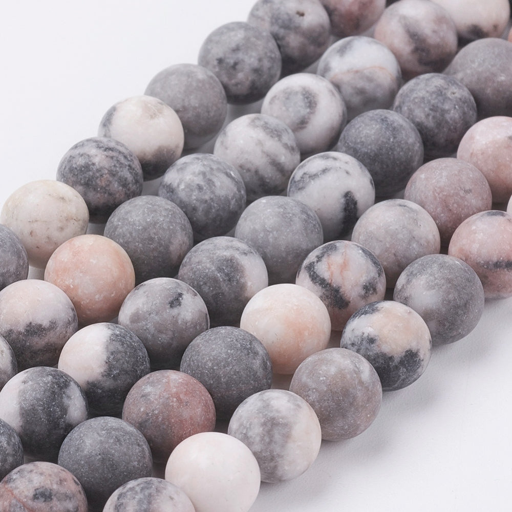 Natural Pink Zebra Jasper Beads Strands – Frosted, Round, Pink & Black, 4mm, Hole: 0.8mm, Approx. 83–90pcs/Strand, 14.5” The Pink Bead Shop