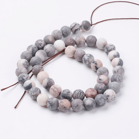 Natural Pink Zebra Jasper Beads Strands – Frosted, Round, Pink & Black, 4mm, Hole: 0.8mm, Approx. 83–90pcs/Strand, 14.5” The Pink Bead Shop