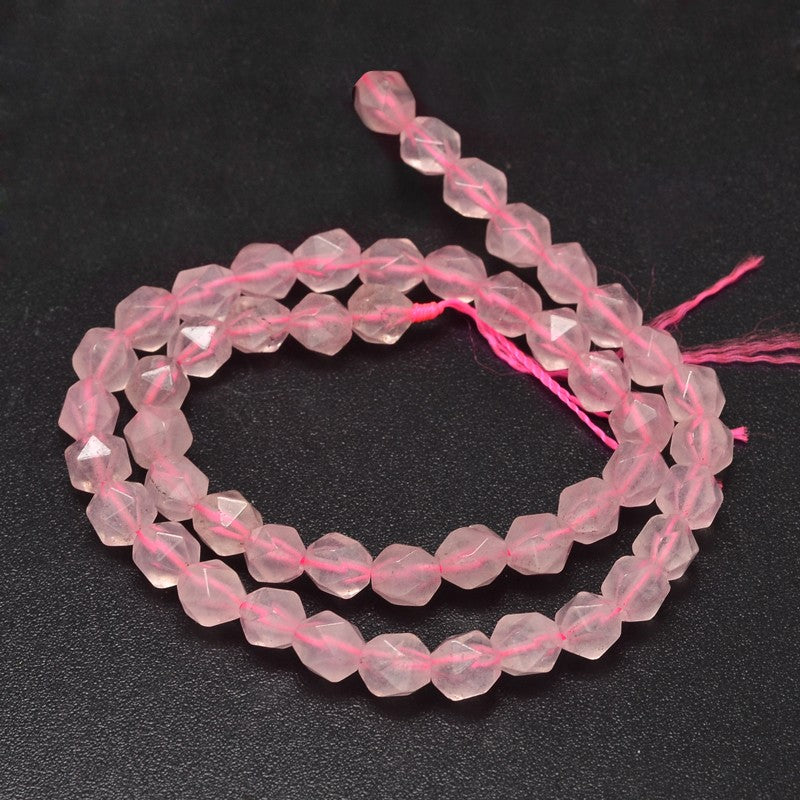 Rose Quartz Faceted Star Cut Natural Beads – 8x7mm | The Pink Bead Shop Canada