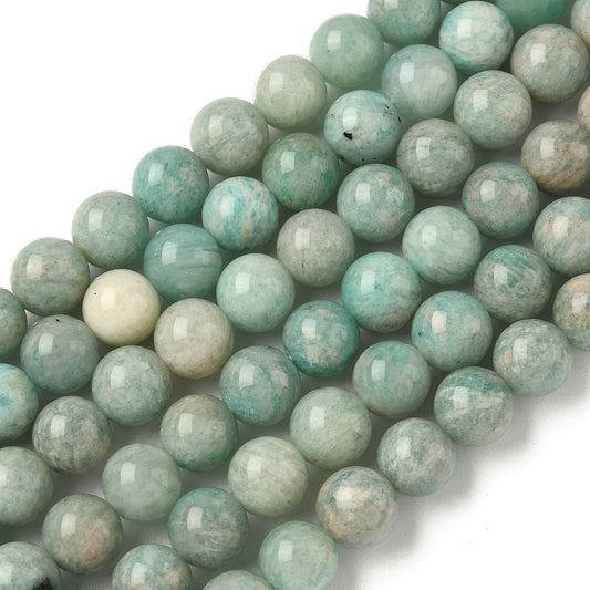 Natural Amazonite Beads Strands – Round, 8mm, Hole: 1mm, Approx. 50–60pcs/Strand, 15.7” The Pink Bead Shop