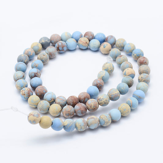 Natural Imperial Jasper Beads Strands – Dyed, Frosted, Round, Light Sky Blue, 6mm, Hole: 1mm, Approx. 63pcs/Strand, 15.3” (39cm) The Pink Bead Shop