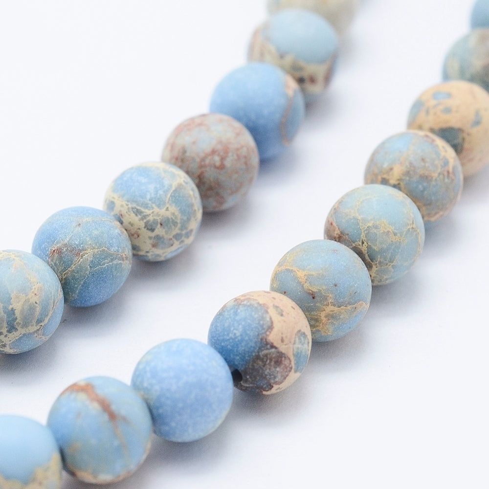 Natural Imperial Jasper Beads Strands – Dyed, Frosted, Round, Light Sky Blue, 6mm, Hole: 1mm, Approx. 63pcs/Strand, 15.3” (39cm) The Pink Bead Shop