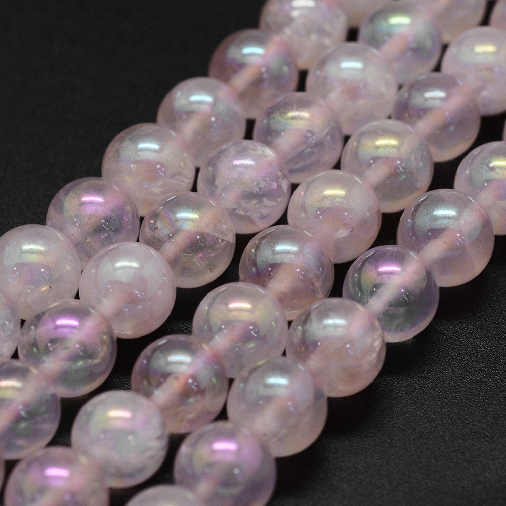 Rose Quartz Beads | Round 6mm & 8mm | Electroplated Finish | Natural Gemstone Strands | The Pink Bead Shop Canada