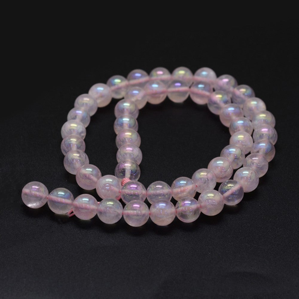 Rose Quartz Beads | Round 6mm & 8mm | Electroplated Finish | Natural Gemstone Strands | The Pink Bead Shop Canada
