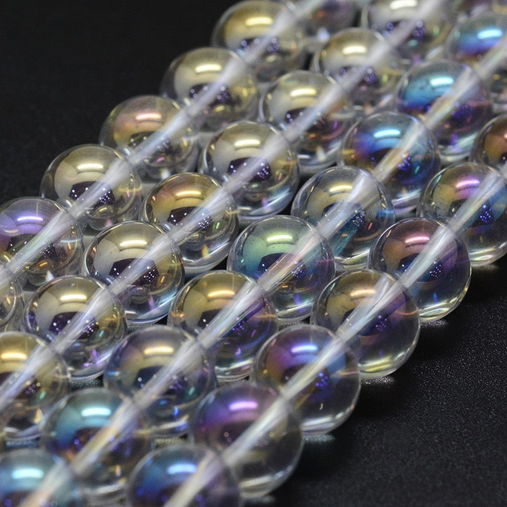 Quartz Crystal Electroplated Natural 8mm AB Round Beads | The Pink Bead Shop Canada