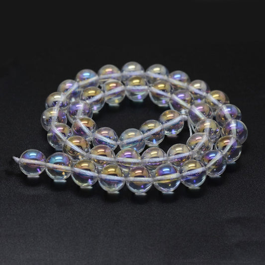 Quartz Crystal Electroplated Natural 8mm AB Round Beads | The Pink Bead Shop Canada