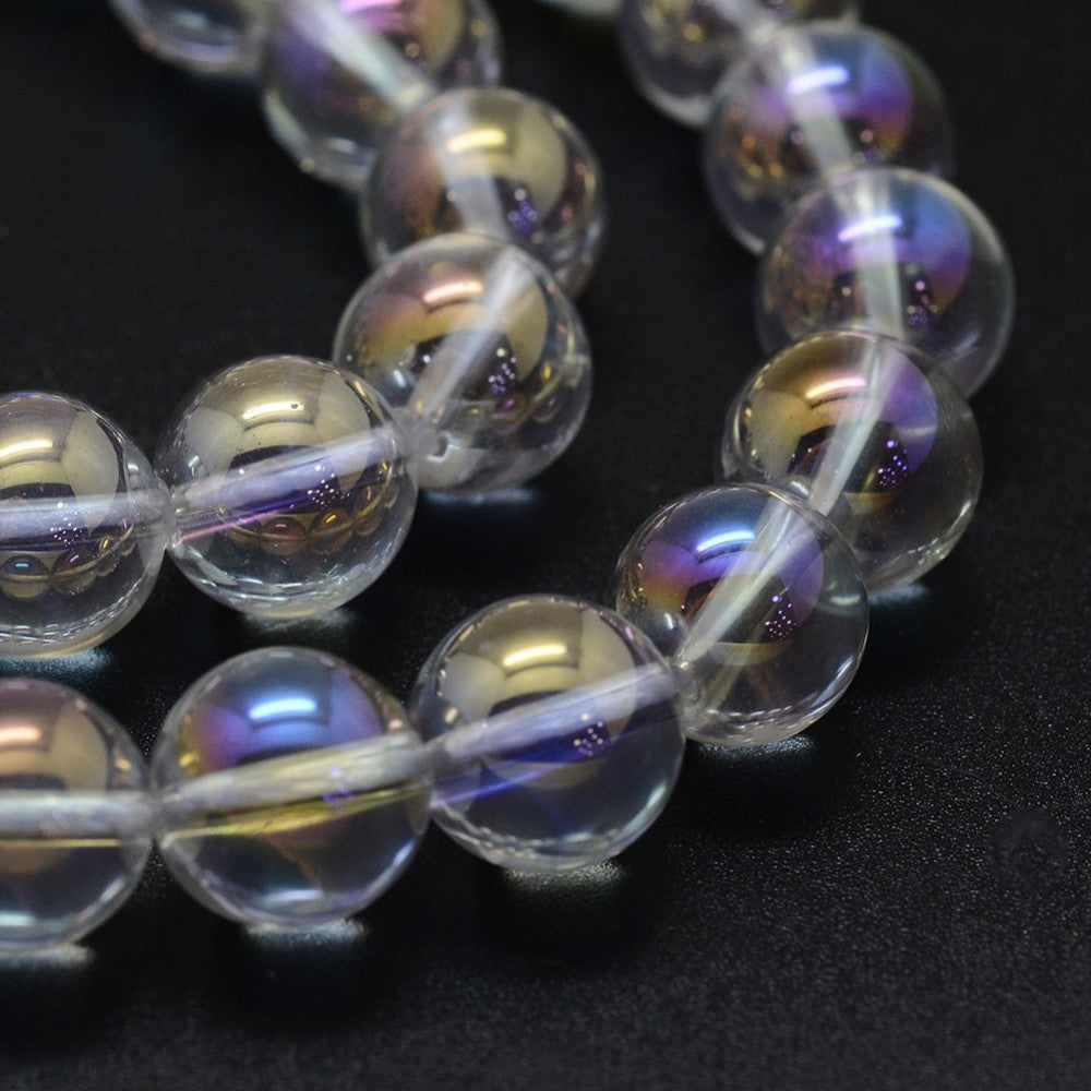 Quartz Crystal Electroplated Natural 8mm AB Round Beads | The Pink Bead Shop Canada