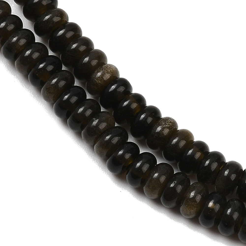 Natural Golden Sheen Obsidian Beads – Rondelle 4×2–2.5mm (Approx. 164pcs/Strand) The Pink Bead Shop