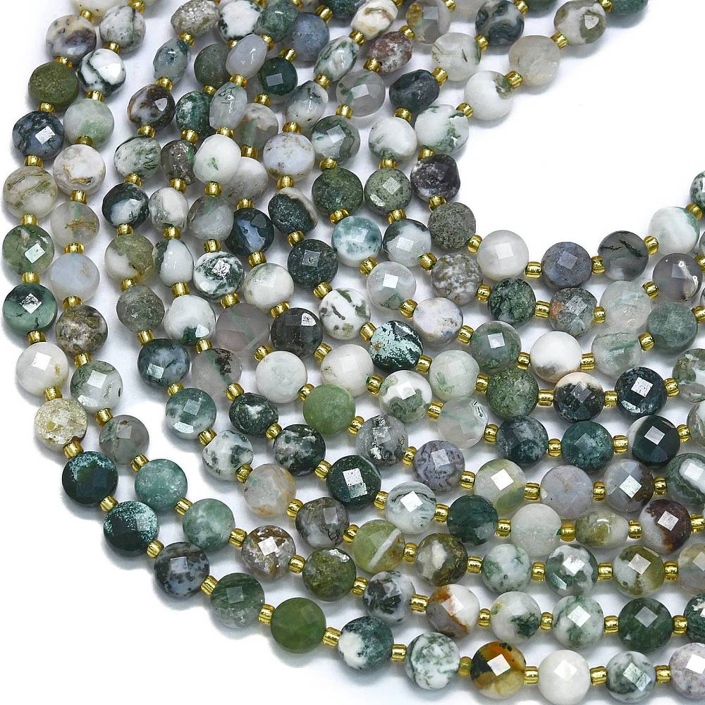 Tree Agate Faceted Coin Beads with Seed Beads | The Pink Bead Shop Canada