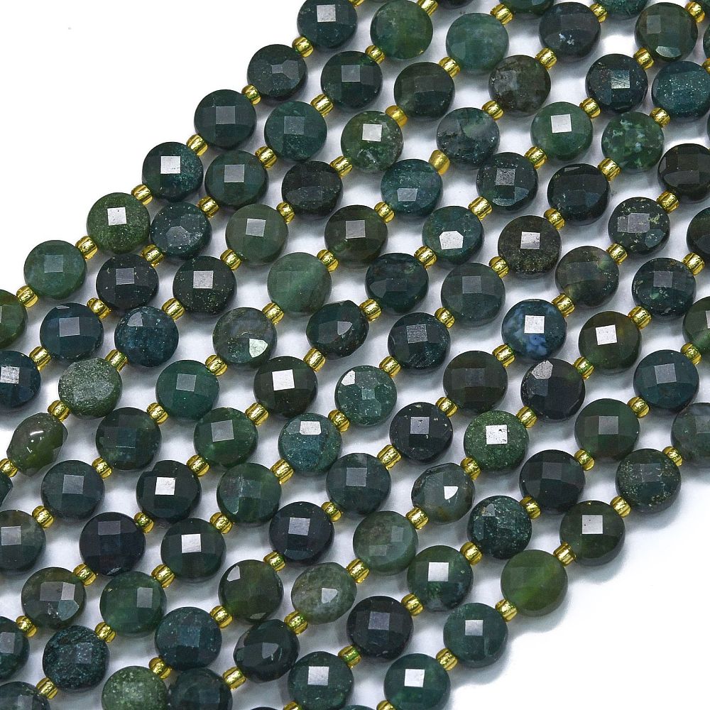 Moss Agate 6mm Faceted Coin Beads for Jewelry Making | The Pink Bead Shop Canada