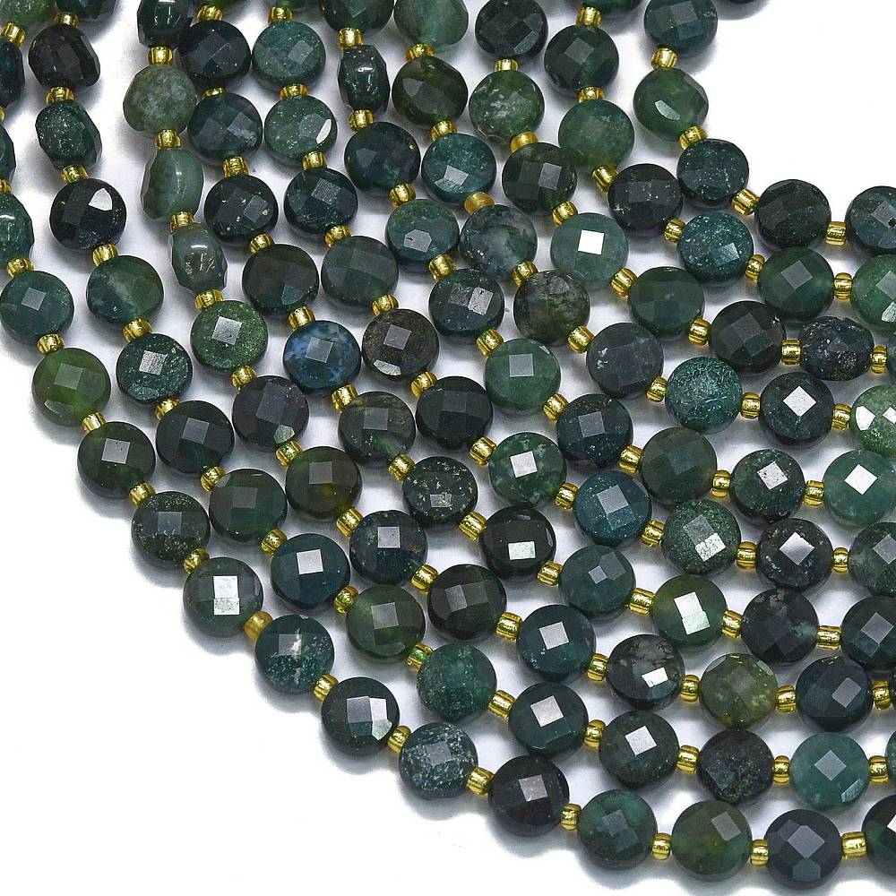 Moss Agate 6mm Faceted Coin Beads for Jewelry Making | The Pink Bead Shop Canada