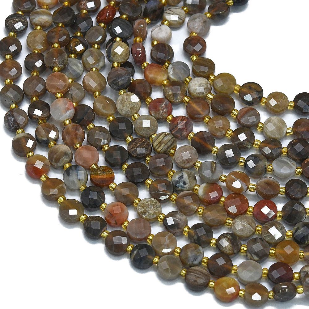 Petrified Wood 6mm Faceted Coin Beads for Jewelry Making | The Pink Bead Shop Canada