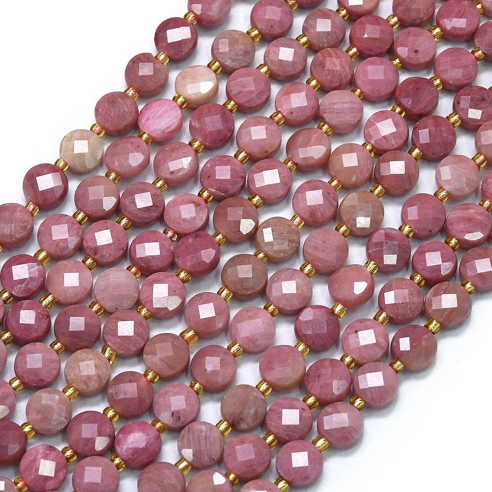 Rhodonite Faceted Coin Beads | The Pink Bead Shop Canada