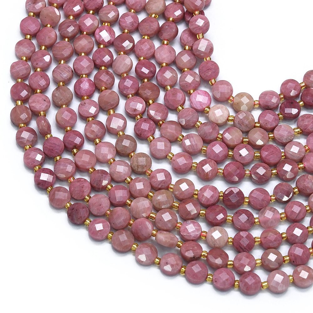 Rhodonite Faceted Coin Beads | The Pink Bead Shop Canada